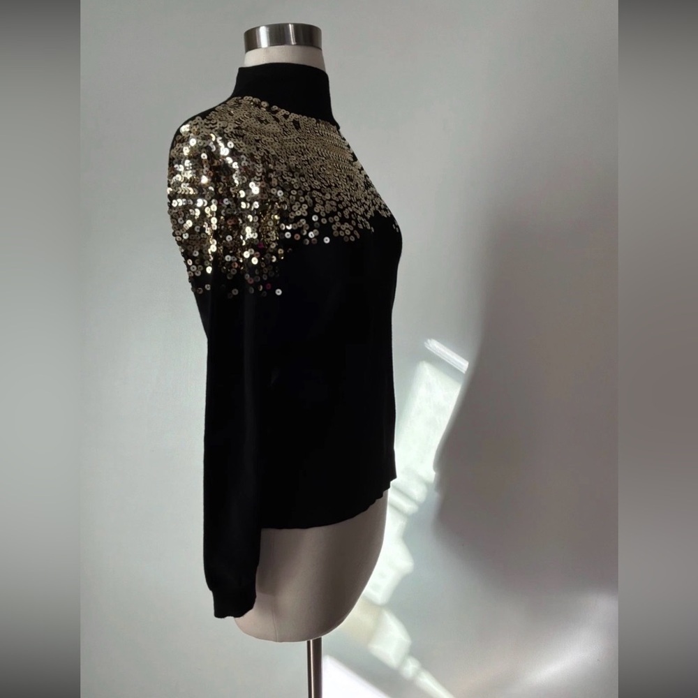 Boston Proper Black Mock Neck Sweater with Gold Sequin Detail Size XS - Picture 4 of 4